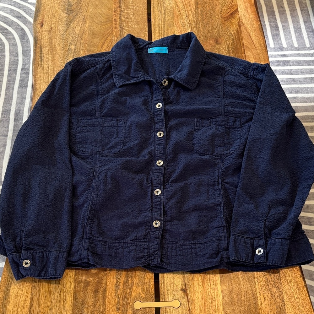 Fresh Produce Blue Seersucker-Textured Fabric Light-Weight Blazer